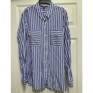 Express Blue and White Stripe Portofino Blouse, Size L